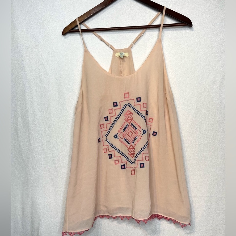 Kori America Peach Aztec BohoTank Top Sz M